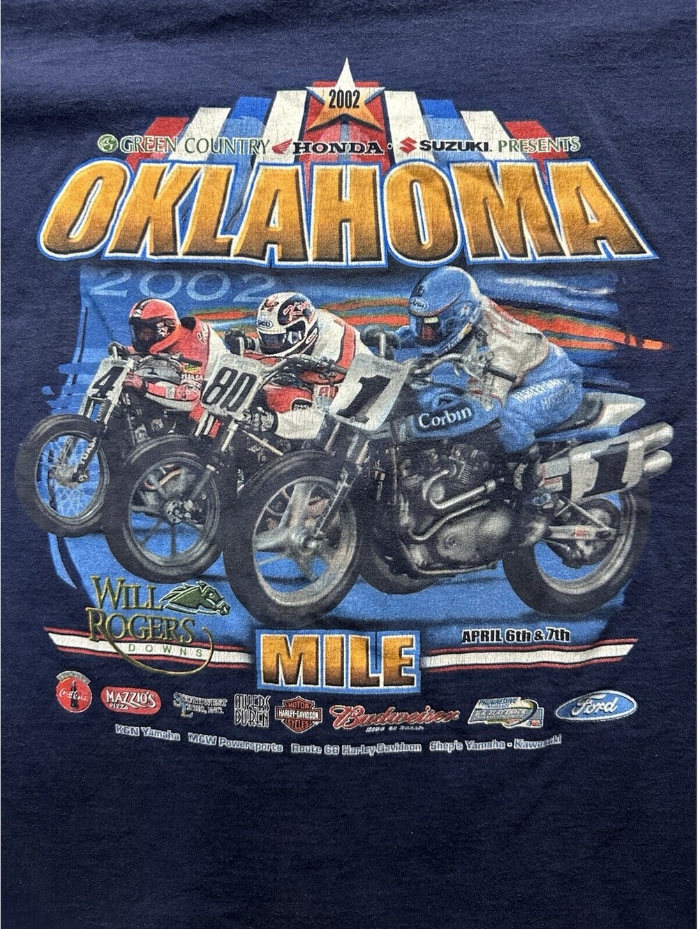 VTG 2002 Oklahoma Mile Motorcycle Racing T Shirt Large Double Sided Biker